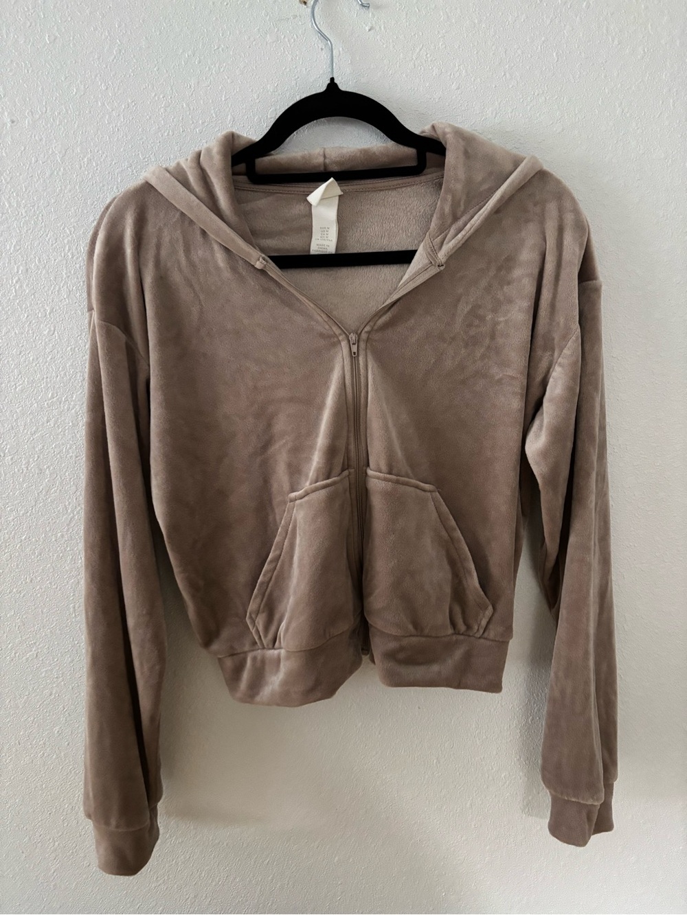 H&M Taupe Velour Zip-Up Hoodie